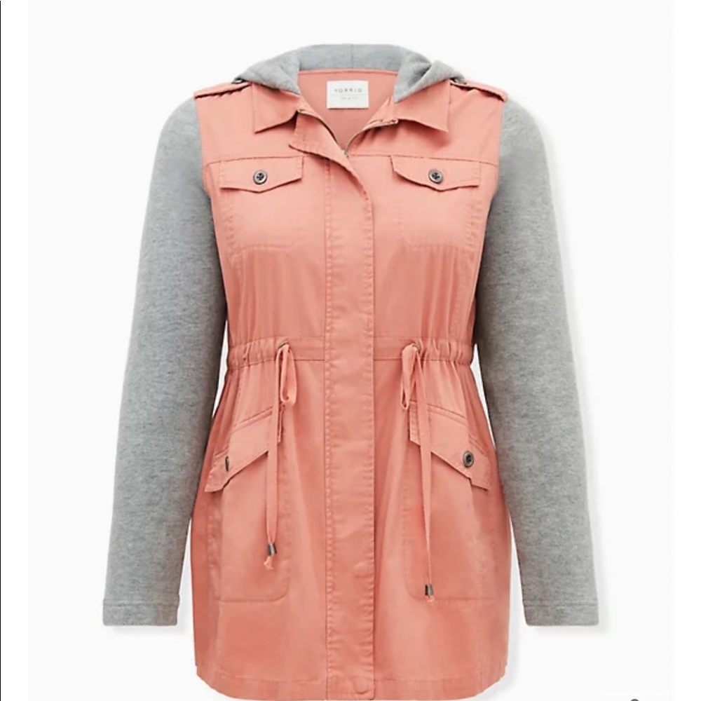 Dusty Coral Twill & Hacci Drawstring Anorak Jacket